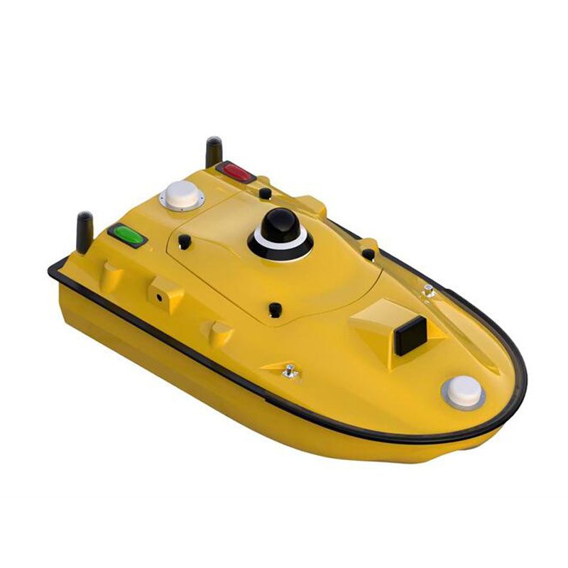 Sula 1, a small yellow monohull seen from the bow quarter, with two GNSS antennas and a dome camera on deck